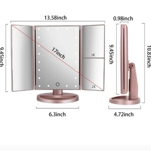 Deweisn Tri-Fold Vanity Mirror with LED Lights - Rose Gold